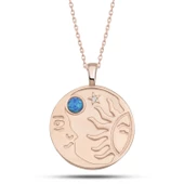 Lucky Life 925 Ayar Gumuss Rose Opal Mavi Taşlı Ay Güneş Lucky Life Lucky Life Lucky Life Kadın Kolye - 1