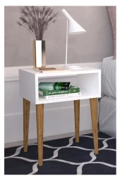 Ünüvar Konsept Komodin Beyaz - Ceviz Ayak K1 thumbnail 1