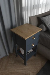 Ünüvar Konsept Komodin, Retro, Çekmeceli, Antrasit Gövde, Meşe Tablak2 - 3