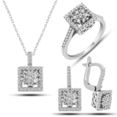 Lucky Life 925 Ayar Gumuss Kare Zirkon Taşlı Lucky Life Lucky Life Kadın Set - 1