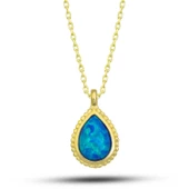 Lucky Life 925 Ayar Gumuss Gold Damla Mavi Opal Taşlı Lucky Life Lucky Life Lucky Life Kadın Kolye - 1