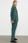 Sıfır Yaka Desenli Polar Pijama Takım - Yeşil - 5