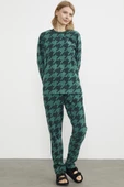 Sıfır Yaka Desenli Polar Pijama Takım - Yeşil - 2