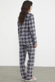 Sıfır Yaka Desenli Polar Pijama Takım - Antrasit - 5