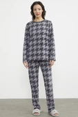 Sıfır Yaka Desenli Polar Pijama Takım - Antrasit - 1