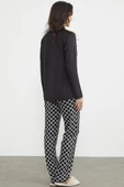 Kareli Çift Renk Pijama Takım - Siyah thumbnail 4