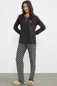 Kareli Çift Renk Pijama Takım - Siyah thumbnail 2