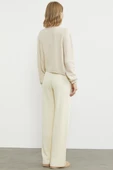 İnce Fitilli Beli Lastikli Triko Pantolon - Kemik thumbnail 6