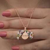 Lucky Life 925 Ayar Gumuss Rose Renkli Çiçek Kişiye Özel Lucky Life Lucky Life Kadın Kolye - 1