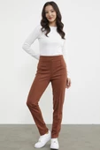 Yüksek Bel  Önü Dikişli Tayt - Kahve thumbnail 4