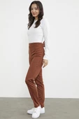 Yüksek Bel  Önü Dikişli Tayt - Kahve thumbnail 5