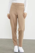 Bel Detaylı Rahat Kalıp Kumaş Pantolon - Bej thumbnail 3