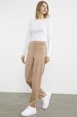 Bel Detaylı Rahat Kalıp Kumaş Pantolon - Bej thumbnail 1
