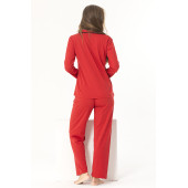Sude Homewear KIRMIZI RENK DÜĞMELİ UZUN KOL GENÇ PİJAMA TAKIMI - 3