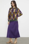 Renkli Baklava Desenli Yünlü Triko Kazak - Mor thumbnail 4