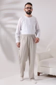 Erkek Krem Yandan Cepli Rahat Kesim Beli Lastikli Kargo Hac ve Umre Şalvar Pantolon - 2