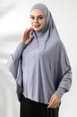 Gri Hazır Pratik Sultanbaş Tesettür Kollu Penye Sufle Eşarp Hijab thumbnail 1