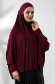 Bordo Hazır Pratik Sultanbaş Tesettür Kollu Penye Sufle Eşarp Hijab - 4