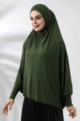 Haki Hazır Pratik Sultanbaş Tesettür Kollu Penye Sufle Eşarp Hijab - 4