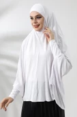 Beyaz Hazır Pratik Sultanbaş Tesettür Kollu Penye Sufle Eşarp Hijab - 2