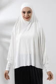Krem Hazır Pratik Sultanbaş Tesettür Kollu Penye Sufle Eşarp Hijab - 1