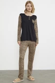 Leopar Düğmeli Yaka Pijama Takım - Siyah - 3