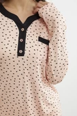 Kalp Desenli Uzun Kol Pijama Takım - Somon - 6