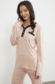 Kalp Desenli Uzun Kol Pijama Takım - Somon - 4
