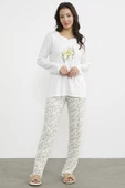 Çiçek Desenli Baskılı Pijama Takım - Ekru - 2
