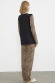 Leopar Düğmeli Yaka Pijama Takım - Siyah - 6