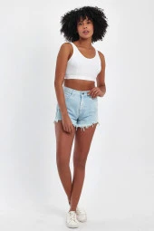 Basic Ekru Fitilli Mikro Kumaş Crop - 4