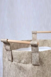 Keçe Tahta Saplı Düzenleyici Sepet - Çok Amaçlı Saklama Kutu Maxi Kahve 25x18x15Cm-103709-KASA-238 thumbnail 4