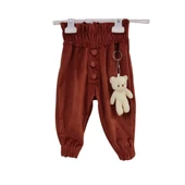 CANBİX DÜĞMELİ AYICIKLI KIZ BEBEK KADİFE PANTOLON - 1