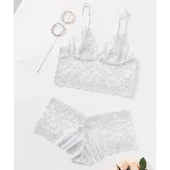 ASM1273 Kadın 2 Lİ Ekru Kapsız Ic Astarlı Dantel Bralet Şortlu Takım - 5