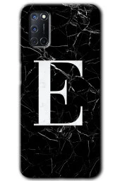 Oppo A72 Kılıf HD Desen Baskılı Arka Kapak - Siyah Mermer Desenli E Harfi - 1