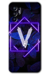 Oppo Reno 6 Kılıf HD Desen Baskılı Arka Kapak - Dark Neon Yaprak V Harfi - 1