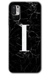 Poco M3 Pro Kılıf HD Desen Baskılı Arka Kapak - Siyah Mermer Desenli I Harfi - 1
