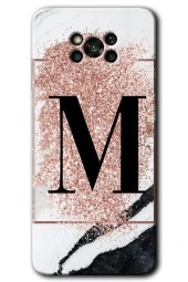 Poco x3 NFC Kılıf HD Desen Baskılı Arka Kapak - Pembe Mermer Desenli M Harfi - 1