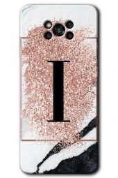 Poco x3 Pro Kılıf HD Desen Baskılı Arka Kapak - Pembe Mermer Desenli I Harfi - 1
