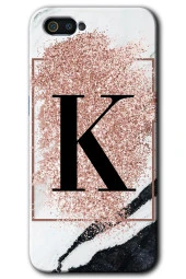 Realme C2 Kılıf HD Desen Baskılı Arka Kapak - Pembe Mermer Desenli K Harfi - 1