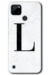 Realme C21 Kılıf HD Desen Baskılı Arka Kapak - Beyaz Mermer Desenli L Harfi - 1