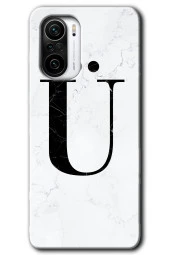 Redmi K40 Kılıf HD Desen Baskılı Arka Kapak - Beyaz Mermer Desenli Ü Harfi - 1