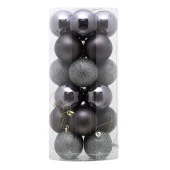 Asılabilir Yılbaşı Yeniyıl Ağacı Süsü 6cm Top KOYU GÜMÜŞ 24 lü Christmas Tree Ornaments Yeni Yıl Süsleri - 1