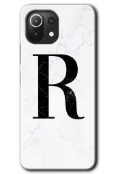 Xiaomi Mi 11 Kılıf HD Desen Baskılı Arka Kapak - Beyaz Mermer Desenli R Harfi - 1