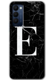 Tecno Camon 18T Kılıf HD Desen Baskılı Arka Kapak - Siyah Mermer Desenli E Harfi - 1