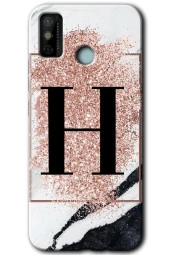 Tecno Spark 6 Go Kılıf HD Desen Baskılı Arka Kapak - Pembe Mermer Desenli H Harfi - 1