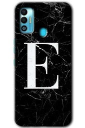 Tecno Spark 7T Kılıf HD Desen Baskılı Arka Kapak - Siyah Mermer Desenli E Harfi - 1