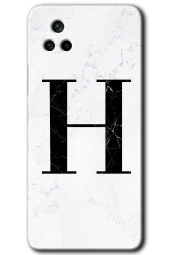 Poco F4 Kılıf HD Desen Baskılı Arka Kapak - Beyaz Mermer Desenli H Harfi - 1