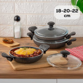 Porsima Galaksi 6 Parça Döküm Alüminyum Sahan Seti- 4 mm 6 Parça Döküm Sahan Set 18-20-22 cm - 1
