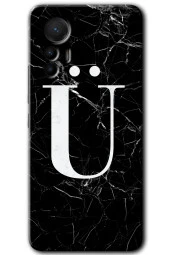 Xiaomi Mi 12 Lite Kılıf HD Desen Baskılı Arka Kapak - Siyah Mermer Desenli Ü Harfi - 1